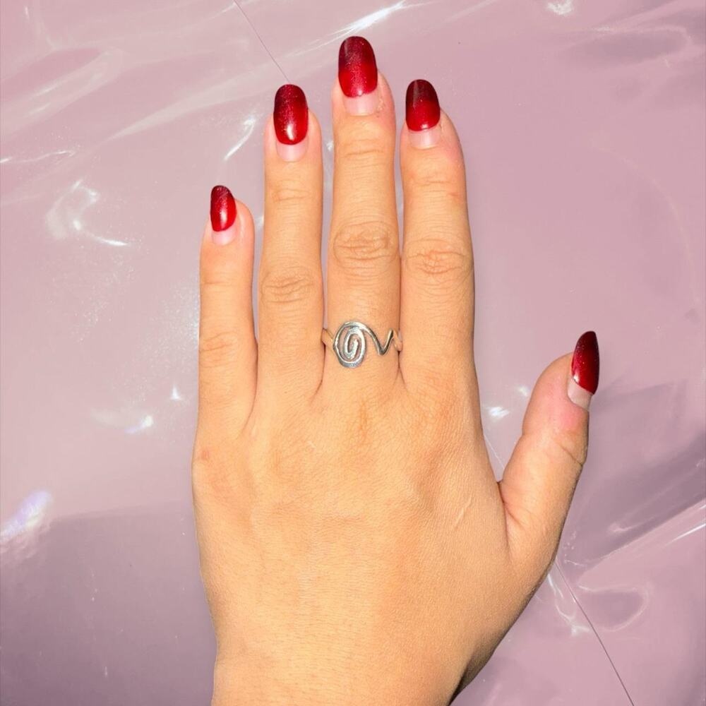 Y2K Whimsy 925 Sterling Silver Swirl Doodle Ring Fine Jewelry Boho Dainty